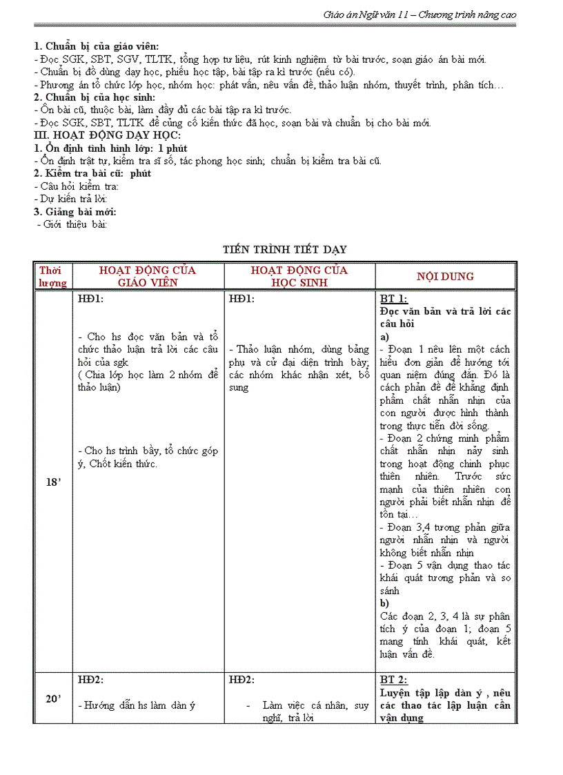 image for page Giáo án Ngữ văn 11 nâng cao tuần 29