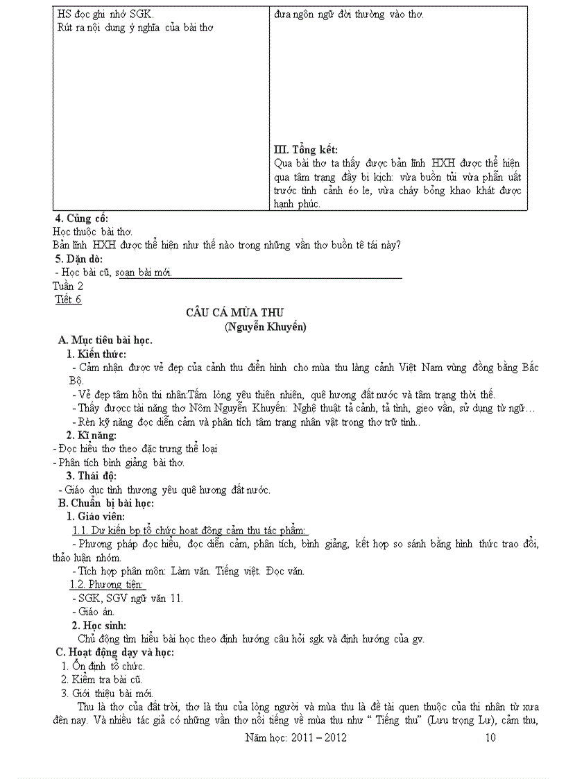 image for page Giáo án Văn 11 2011 2012 Theo Chuẩn KT