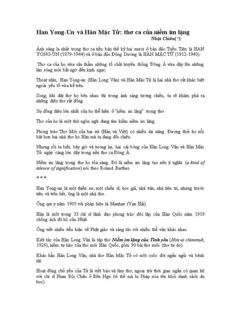 image for page Han Yong Un và Hàn Mặc Tử thơ ca của niềm im lặng