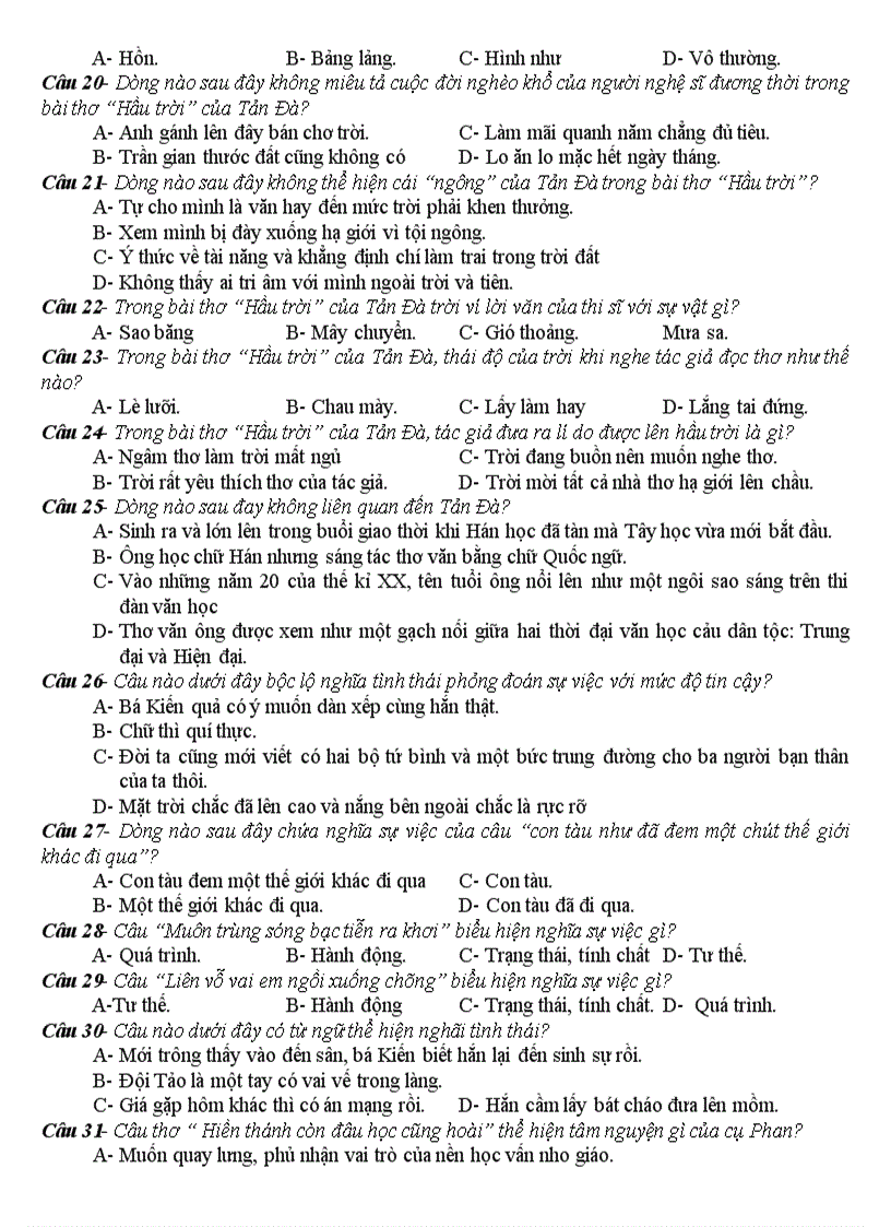 image for page HE THONG CAU HOI TRAC NGHIEM NGU VAN 11 co ban