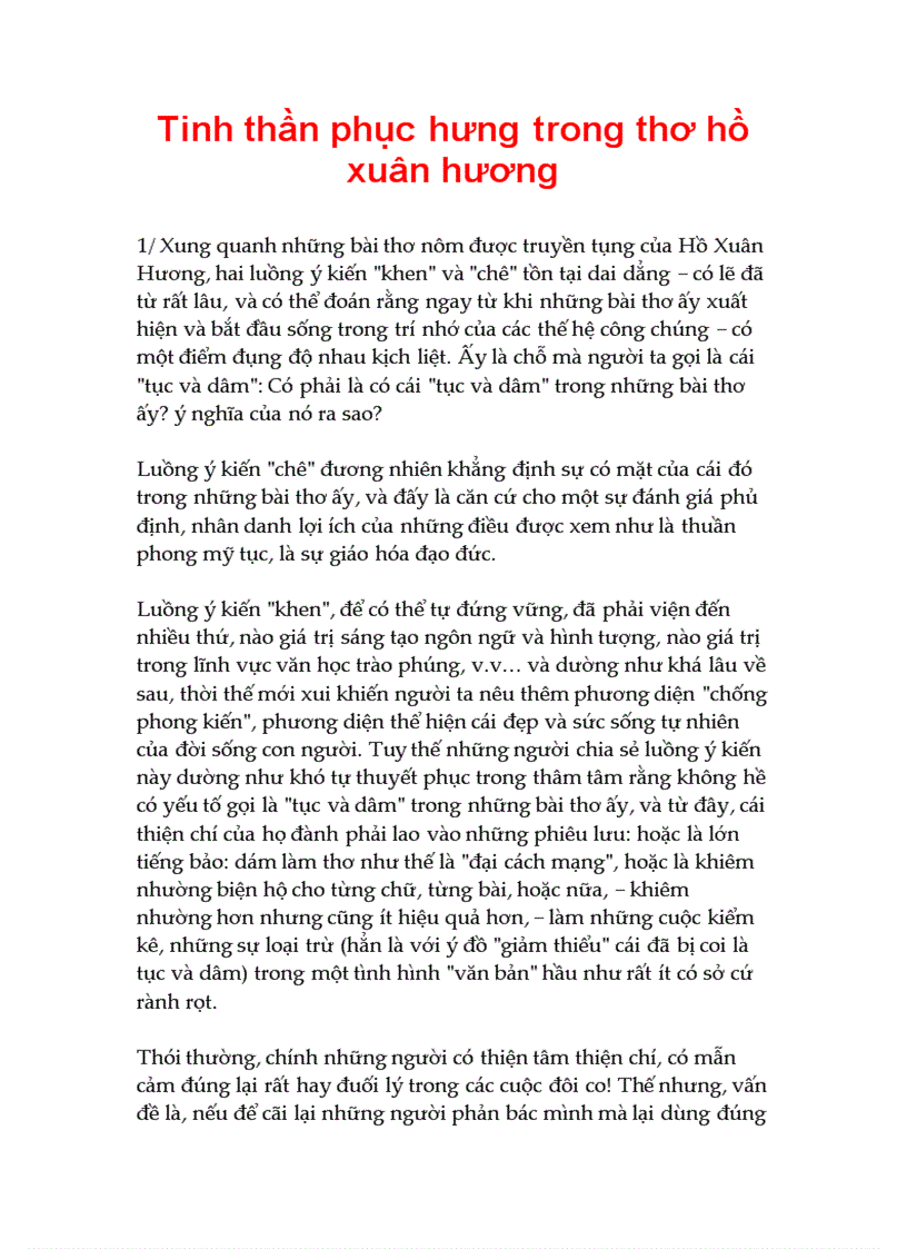 image for page Tinh thần phục hưng trong thơ hồ xuân hương