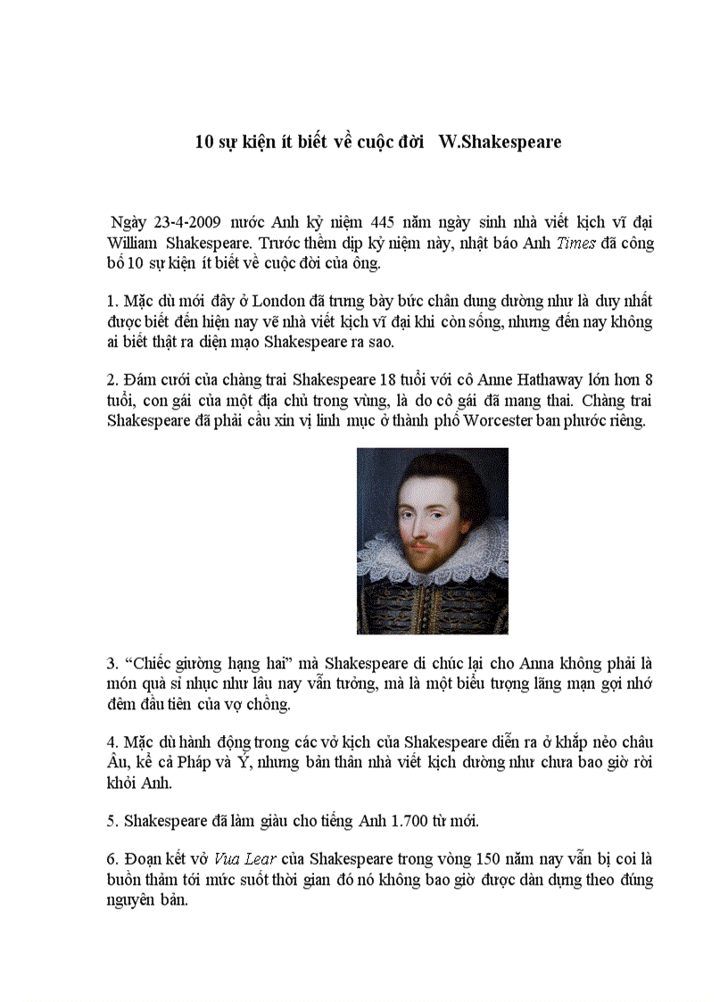 image for page 10 sự kiện ít biết về cuộc đời W Shakespeare