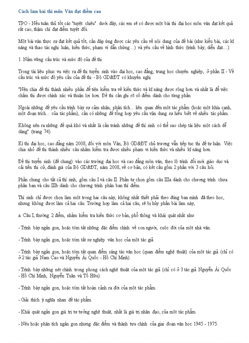 image for page Cách làm bài văn để đạt điểm cao