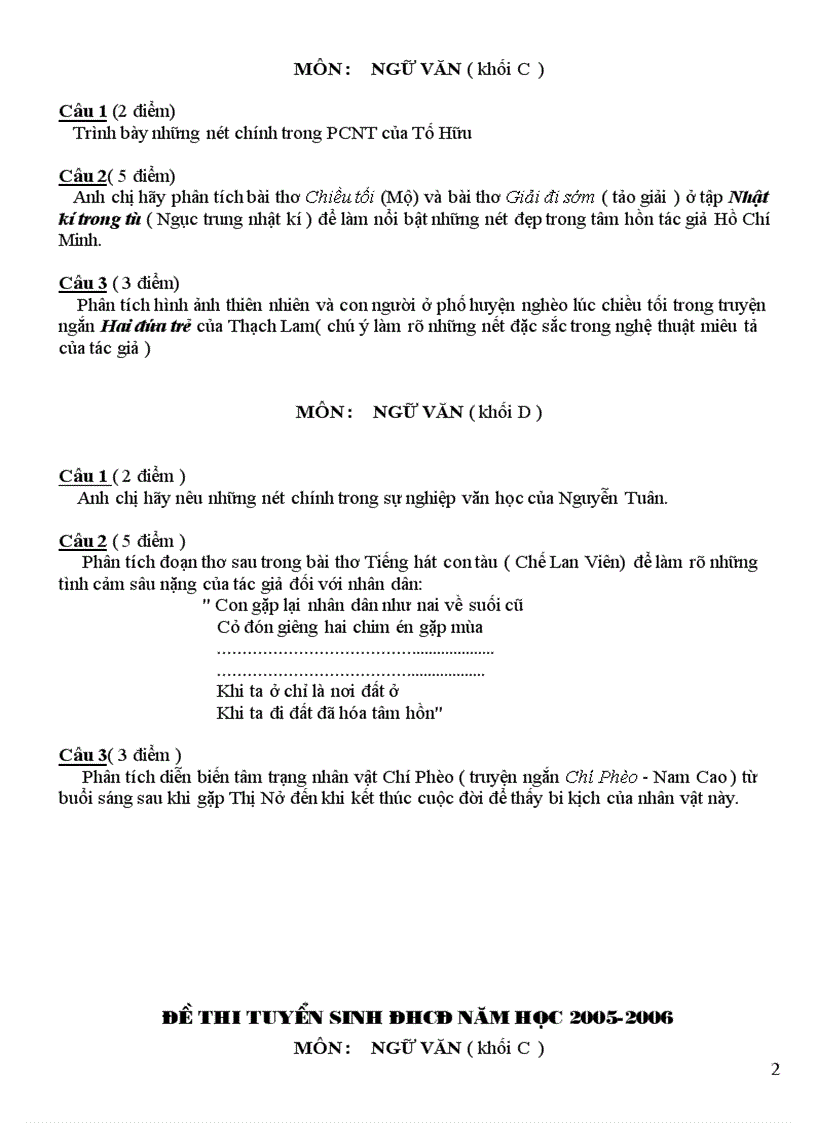 image for page Đề thi ĐH môn văn từ 2003 đến nay