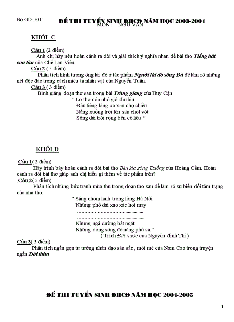 image for page Đề thi ĐHCĐ môn văn từ 2002 đến nay