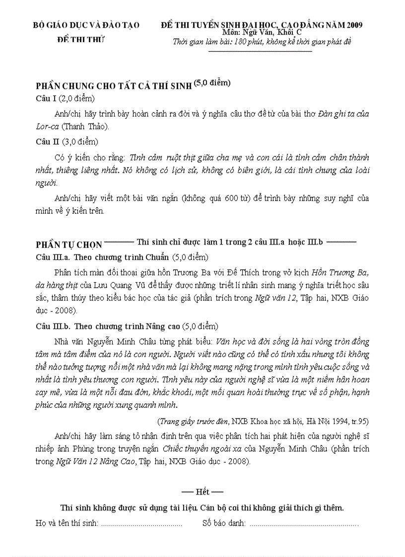 Đề thi thử Đại học 1