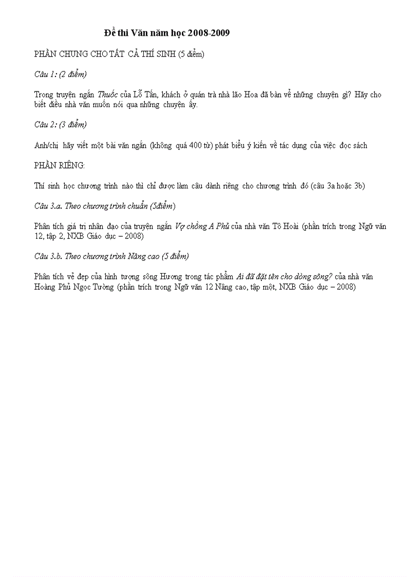 image for page Đề thi Tốt nghiệp THPT môn Văn năm 2008 2009