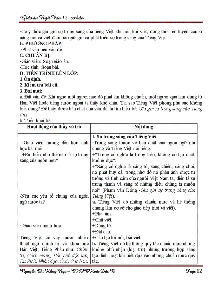 image for page Giáo án Ngữ Văn 12 cơ bản cả năm