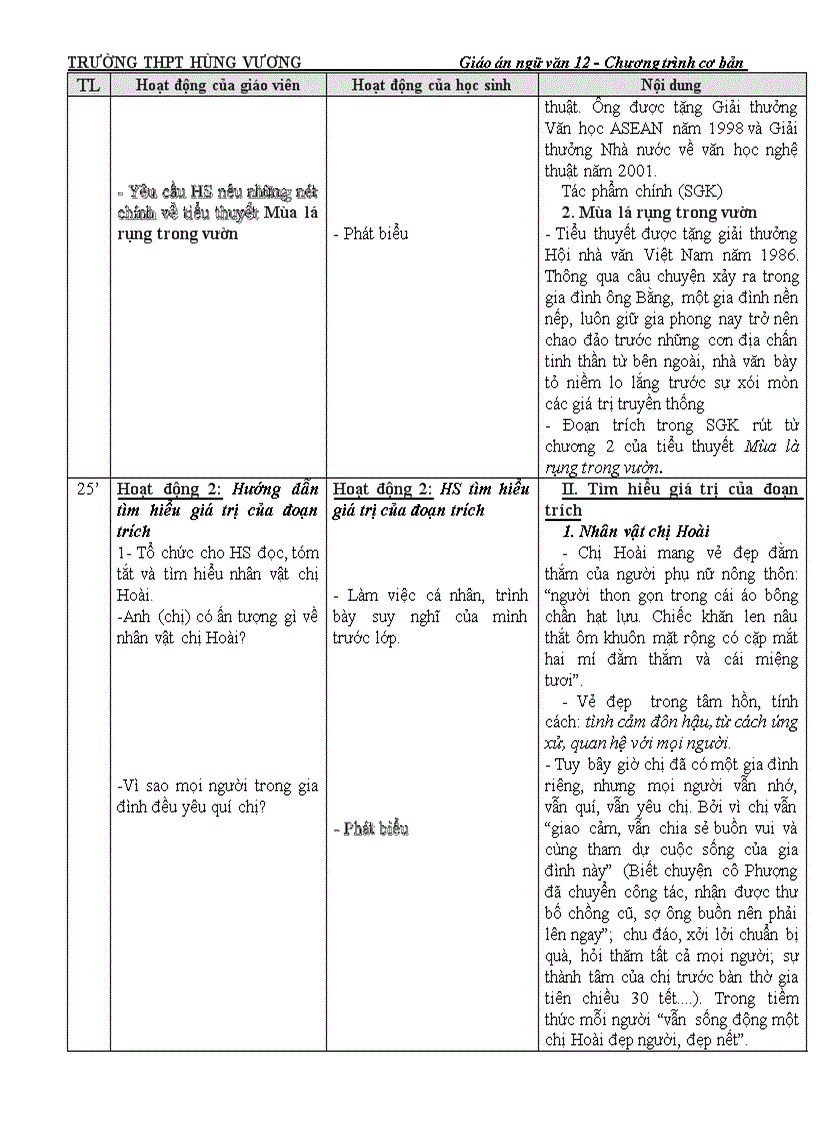 image for page Giáo án ngữ văn 12 cơ bản tuần 25
