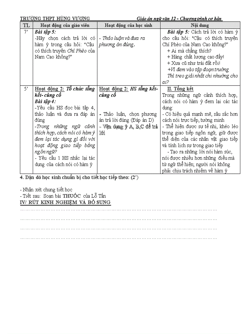 image for page Giáo án ngữ văn 12 cơ bản tuần 25