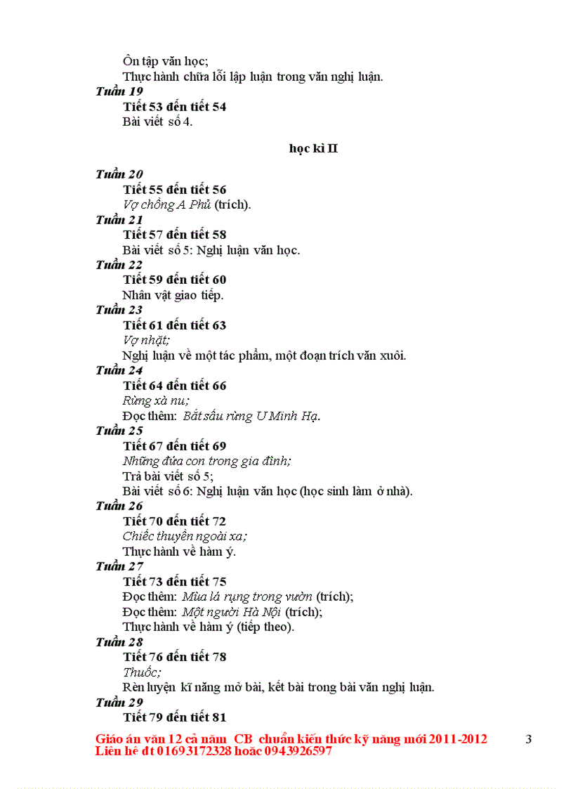 Giáo án Văn 12 cả năm chuẩn kiến thức mới 2011 2012