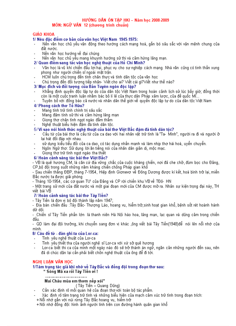 image for page Hướng dẫn ôn tập Ngữ Văn Học kì I lớp 12 chương trình chuẩn