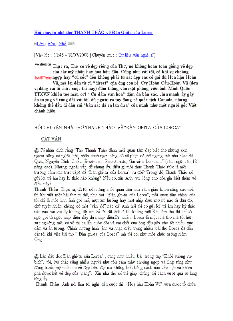 image for page Thanh Thao tra loi phong van ve bai tho Dan ghita cua Lorca 1