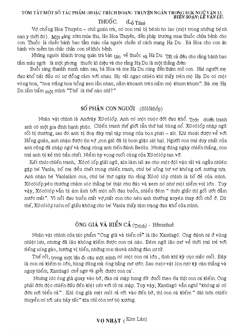 image for page Tóm tắt các tác phẩm văn học lớp 12