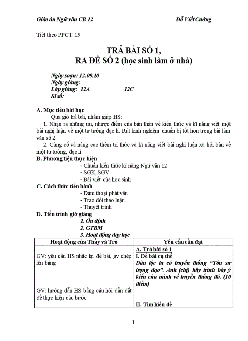 image for page Trả bài sô1 ra đề số 2