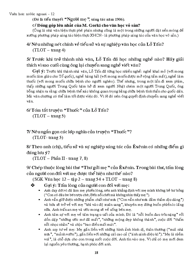 image for page Văn học nước ngoài 12 Những câu hỏi thường gặp