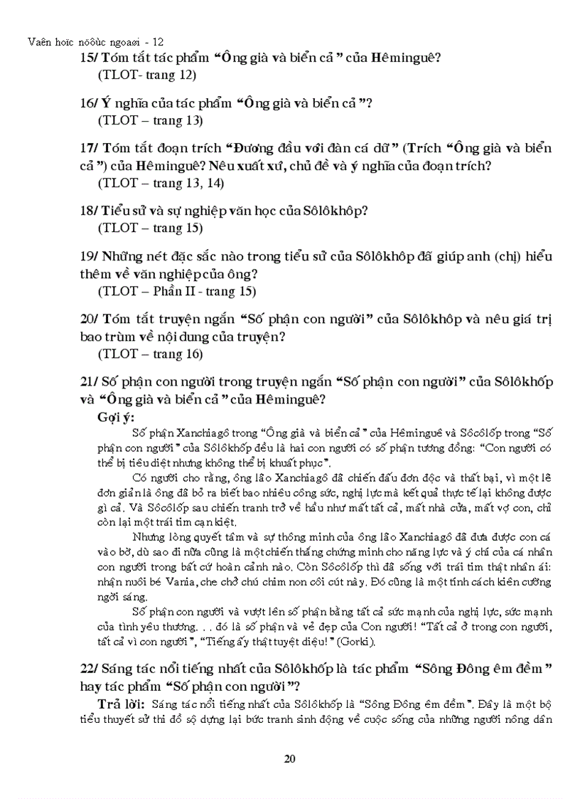 image for page Văn học nước ngoài 12 Những câu hỏi thường gặp