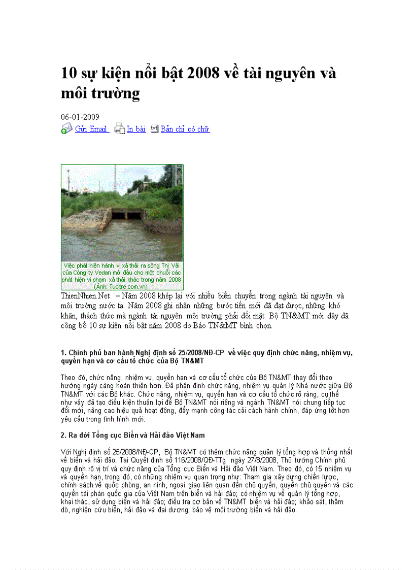 image for page 10 sự kiện nổi bật 2008 về tài nguyên và môi trường