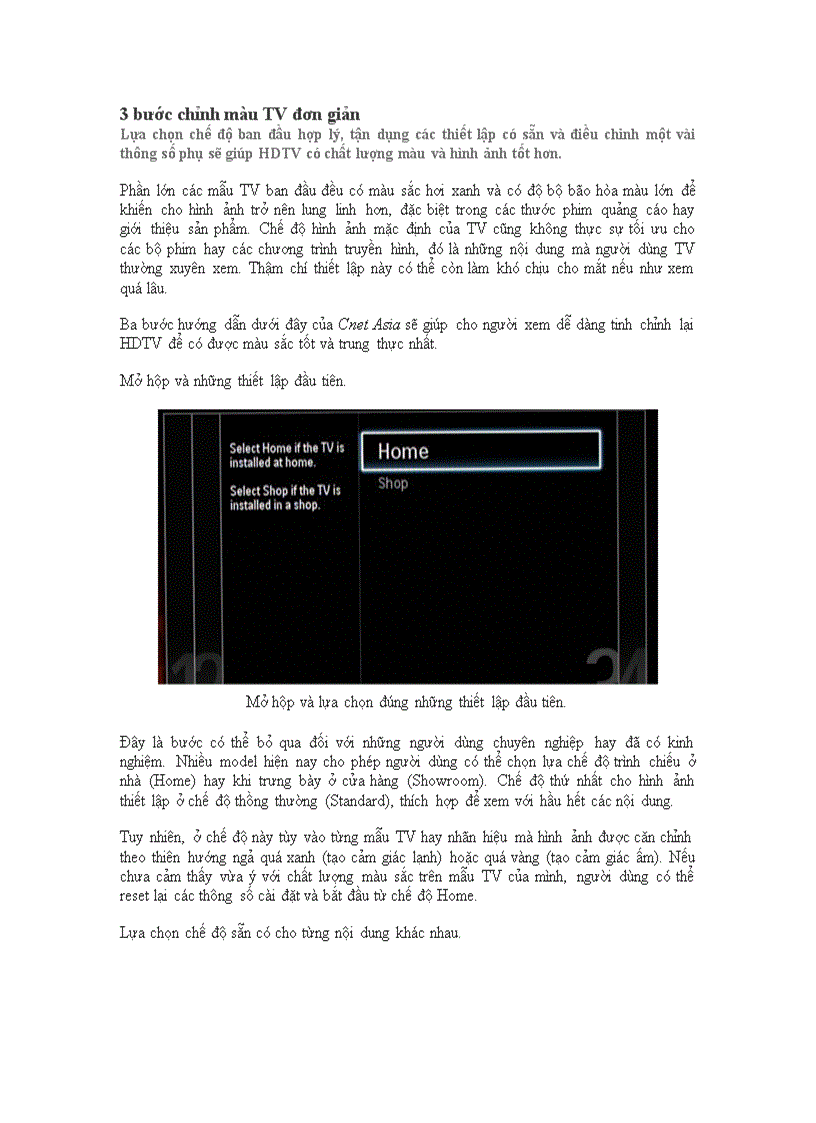 image for page Ba bước chỉnh màu TV đơn giản