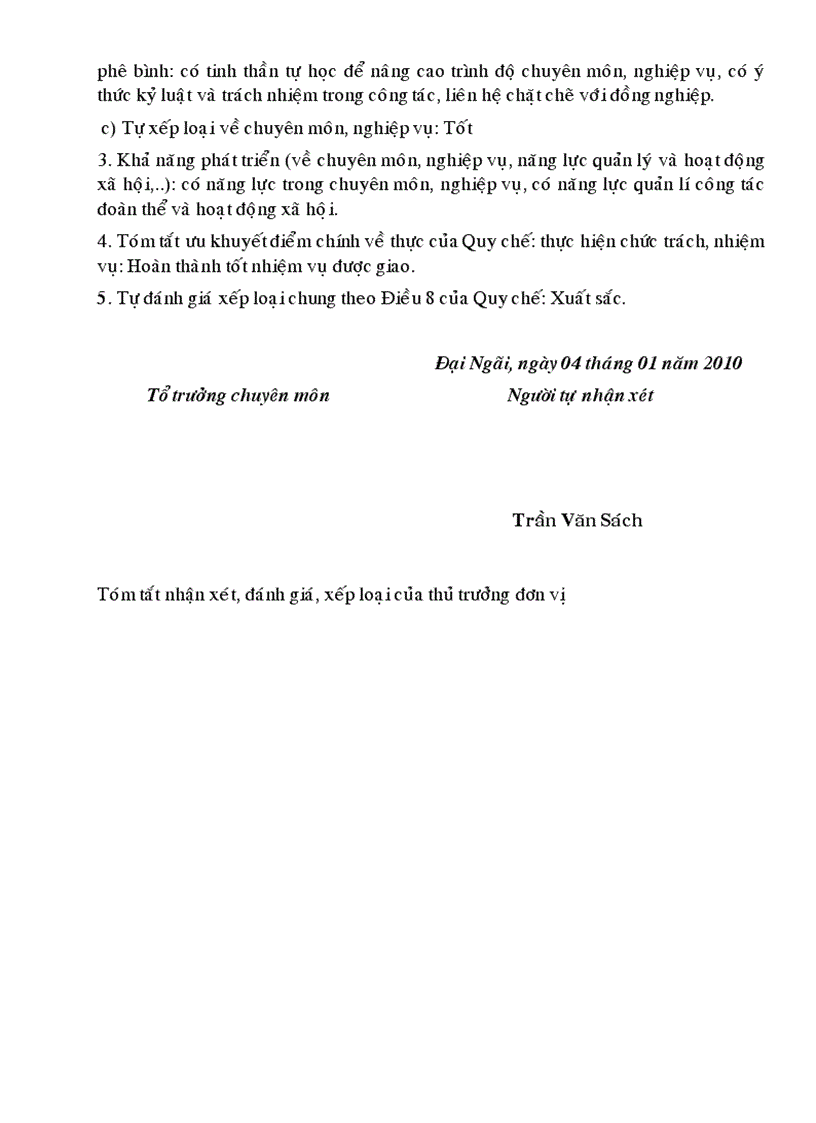 image for page Bản tự nhận xét đánh giá xếp loại của giáo viên