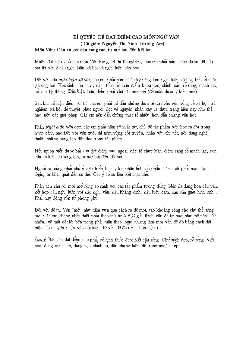 image for page Bí quyết để làm tốt bài thi môn văn