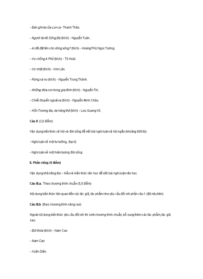 image for page Cấu trúc đề thi TN môn Ngữ văn 2010