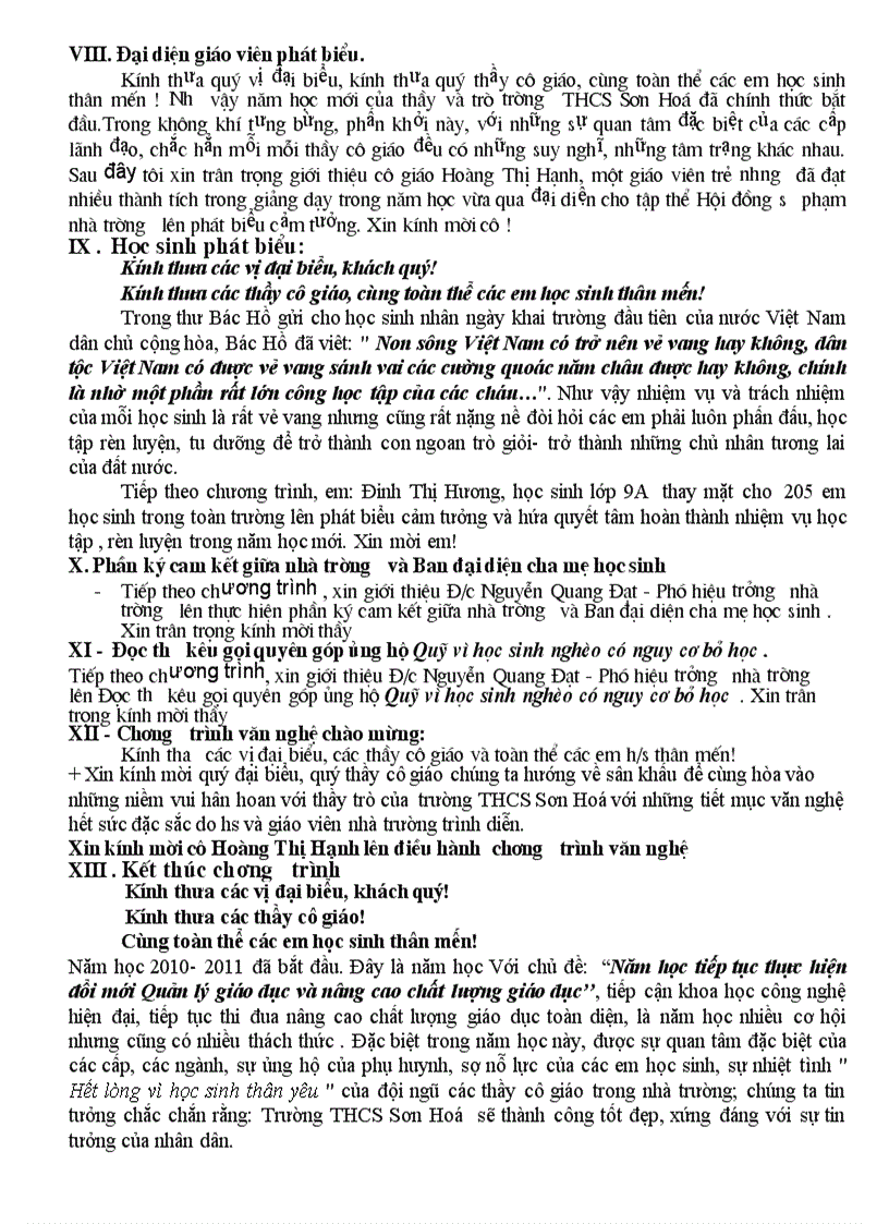 image for page Dẫn chương trình khai giảng HAY