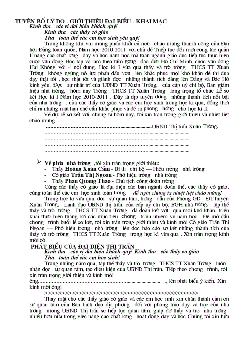 image for page Dẫn chương trình lễ sơ kết học kì 1