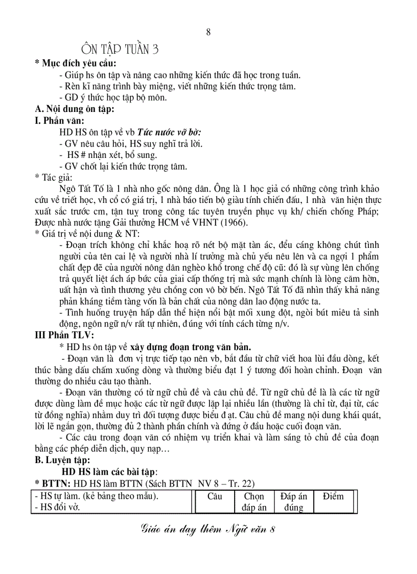 image for page Dạy BD văn lớp 8 LT