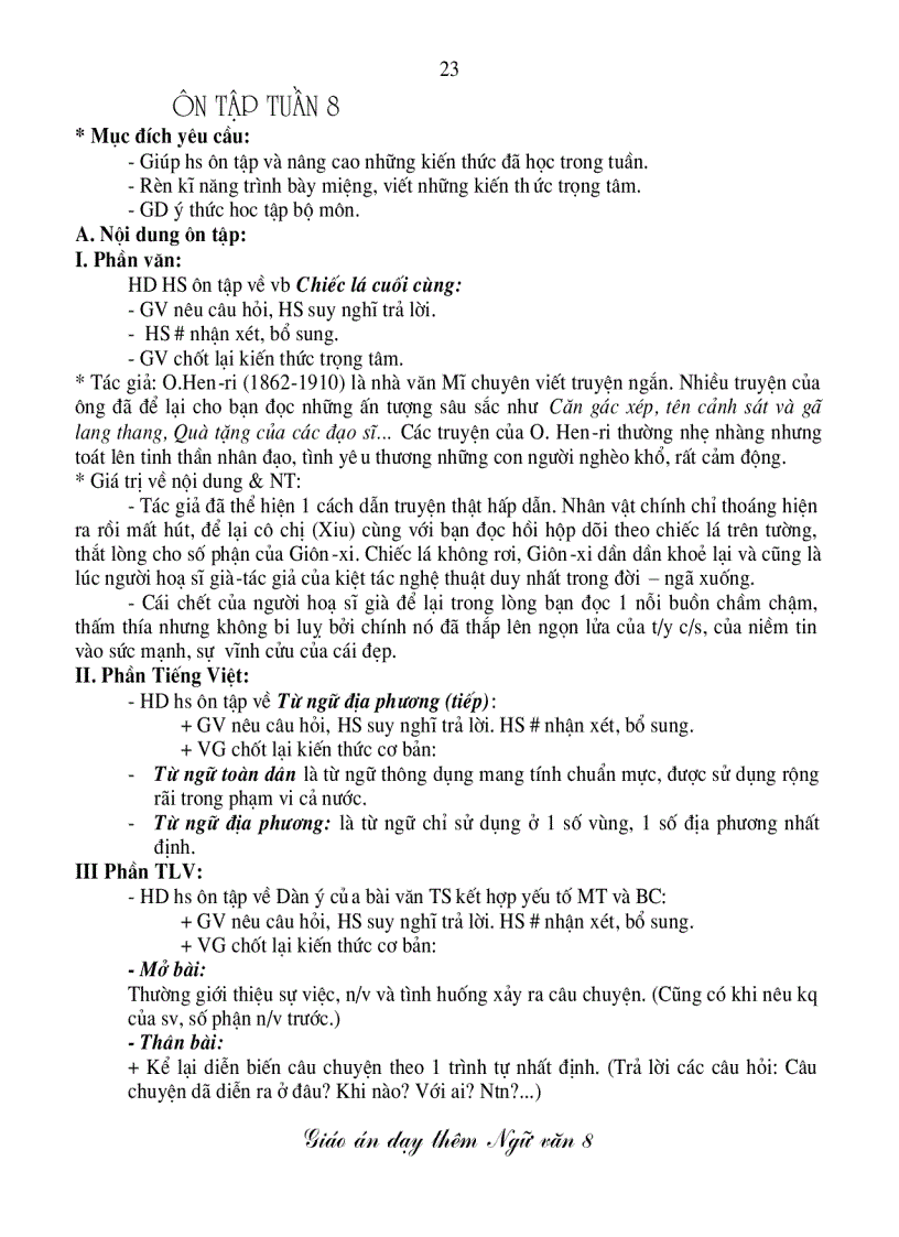 image for page Dạy BD văn lớp 8 LT