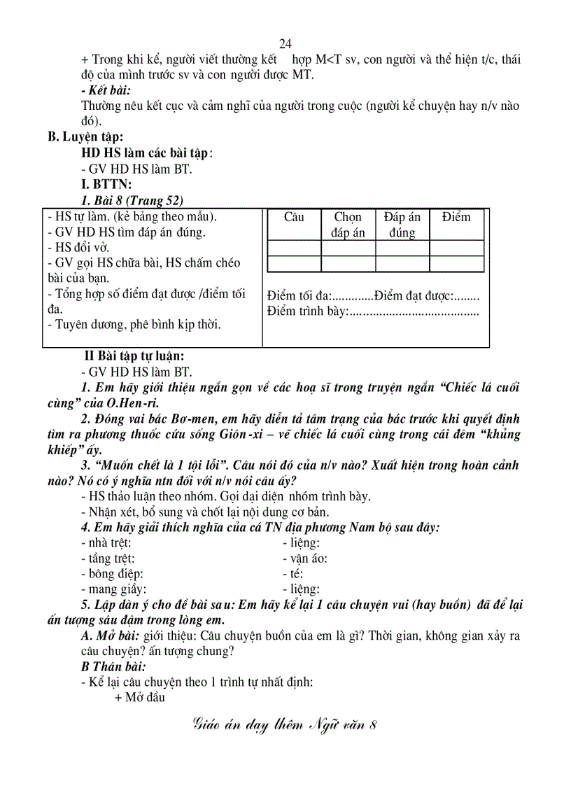 image for page Dạy BD văn lớp 8 LT