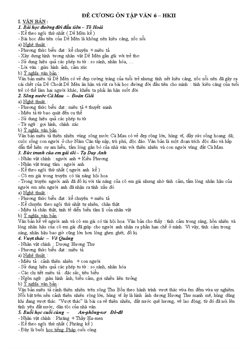 image for page Đề cương ôn tập Văn 6 HKII