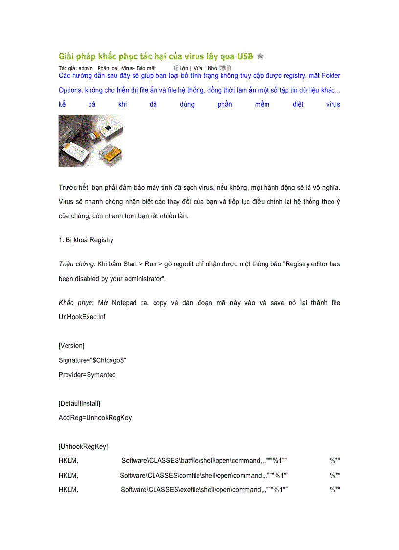 image for page Giải pháp khắc phục tác hại của virus lây qua USB