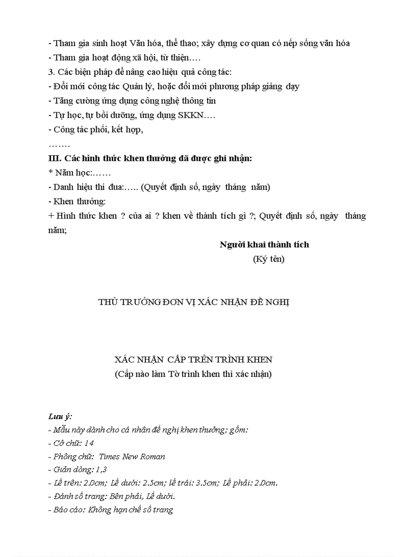 image for page Mẫu báo cáo thành tích cá nhân đề nghị tặng khen