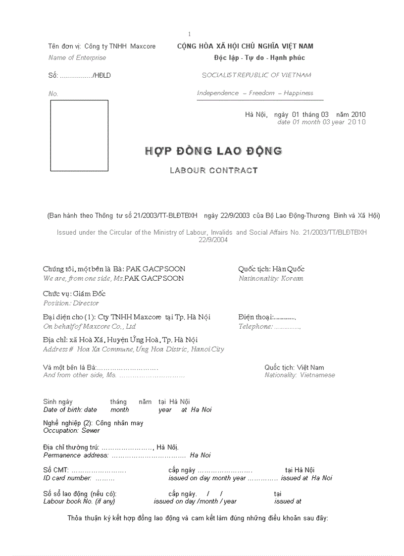 image for page Mau hop dong lao dong Viet Anh