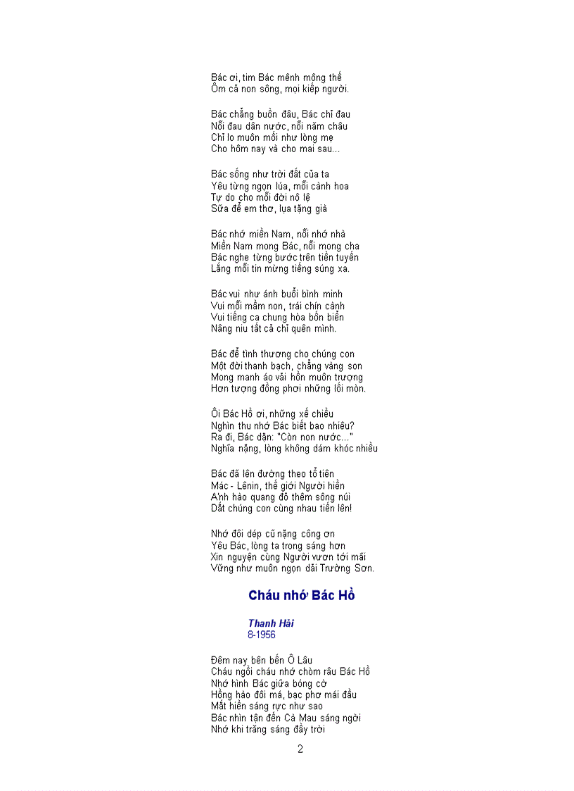 Một số bài thơ viết về Bác Hồ