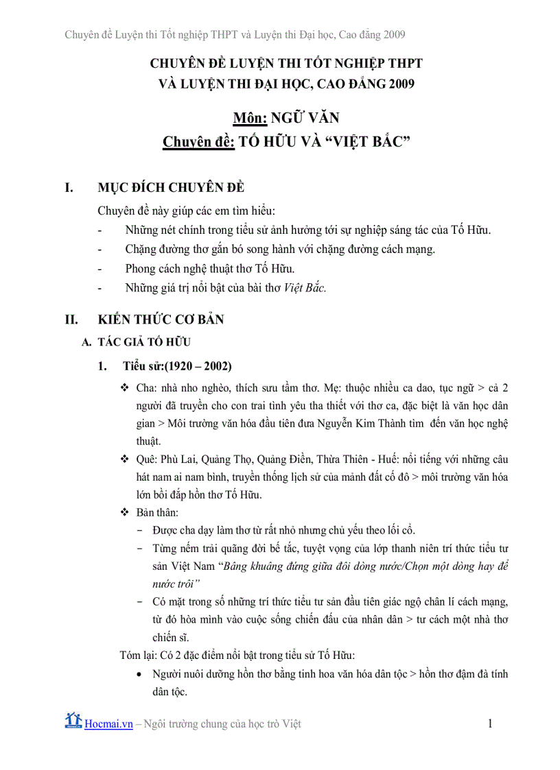 image for page Ôn thi TN Tố Hữu và Việt Bắc