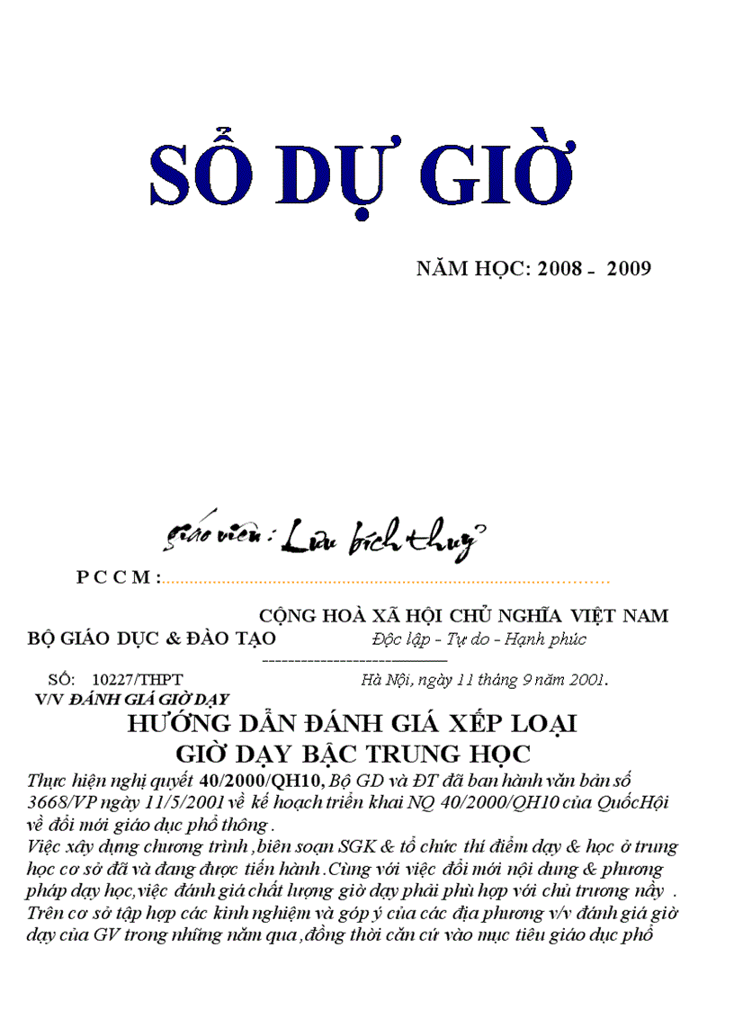 image for page Sổ dự giờ của GV