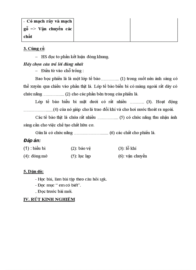 image for page Bai 20 Cấu tạo trong của phiến lá