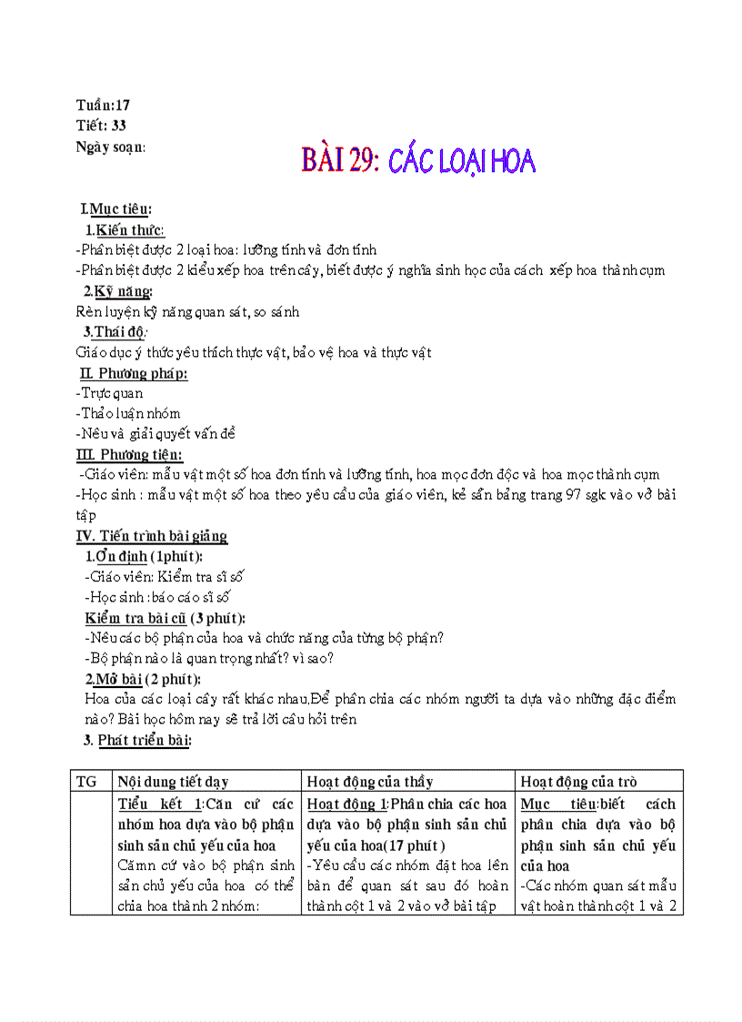 image for page Bài 29 Các loại hoa