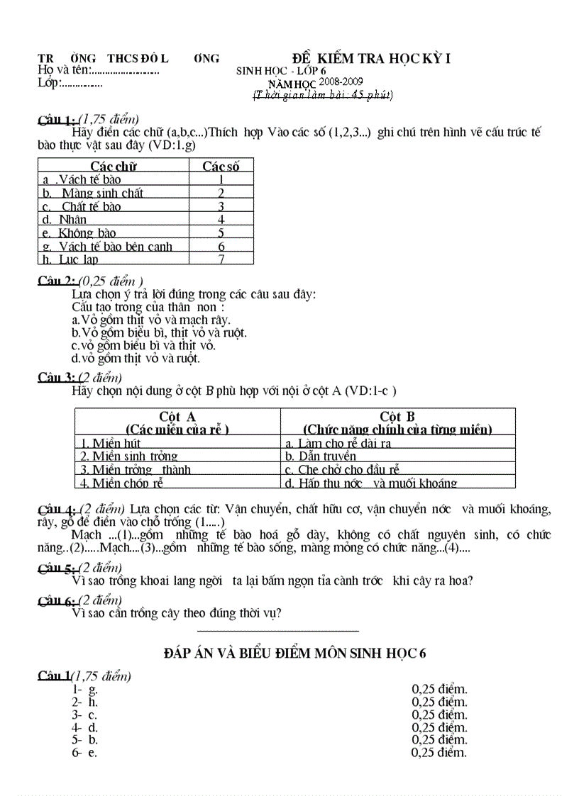 image for page Đề kt ky i sinh học 6 08 09 có đáp án