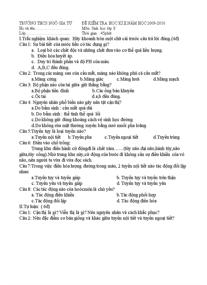 image for page Đề thi hk II sinh 8