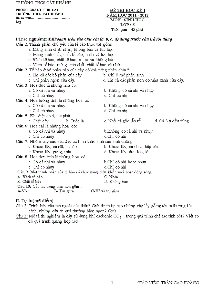 image for page Đề thi sinh 6 hk1