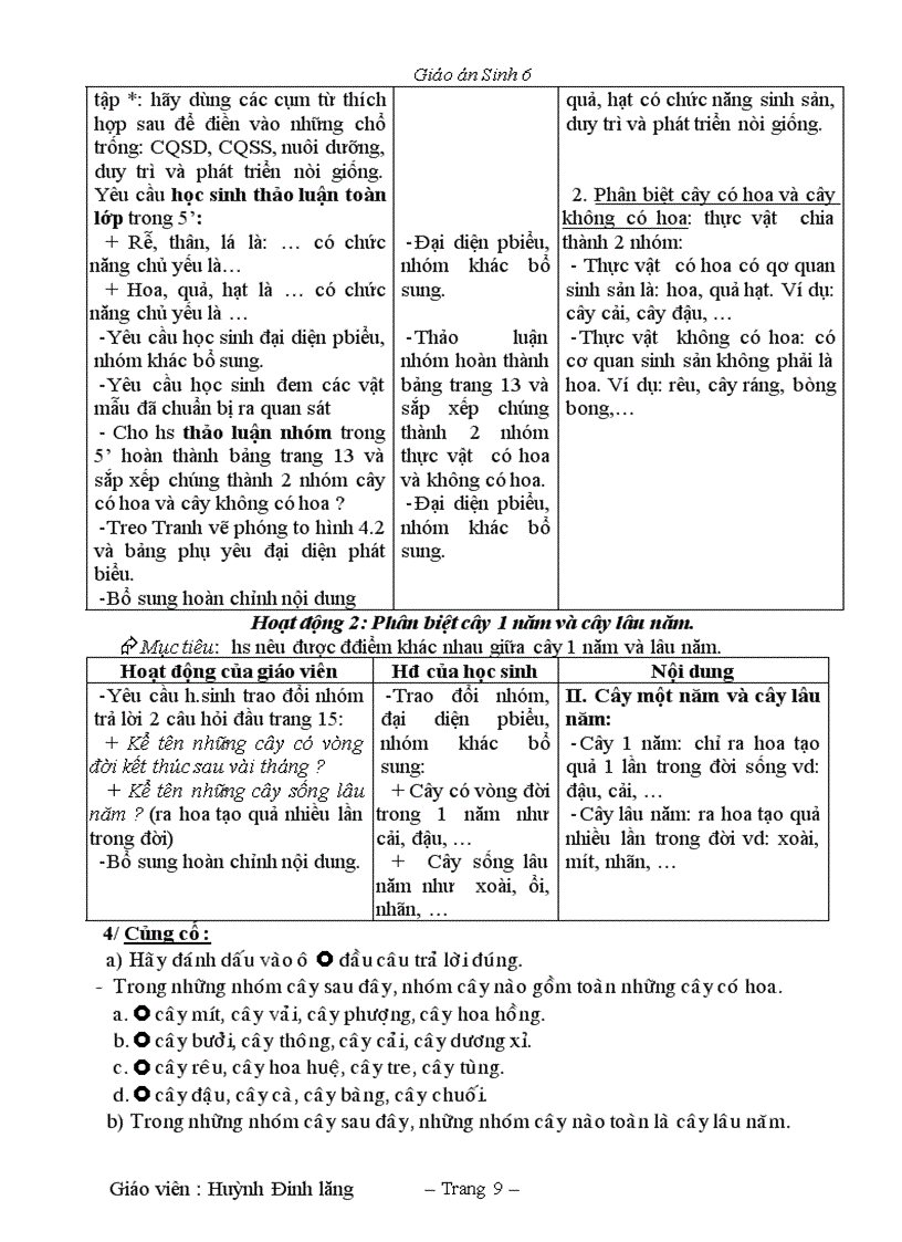 image for page Giáo án Sinh 6 3 cột