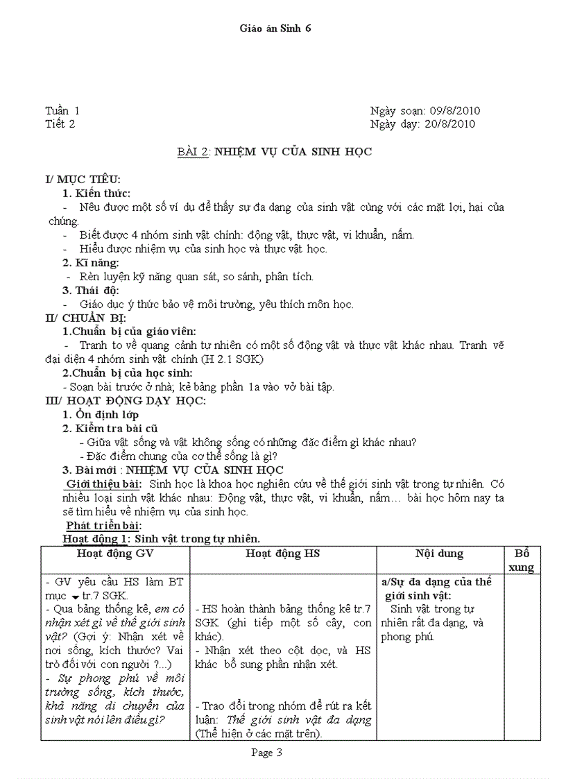 image for page Giao an Sinh 6 Chuan KT 3 cot