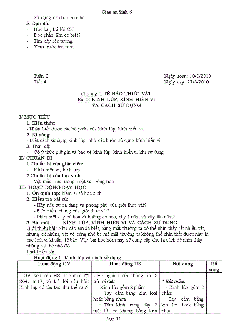 image for page Giao an Sinh 6 Chuan KT 3 cot