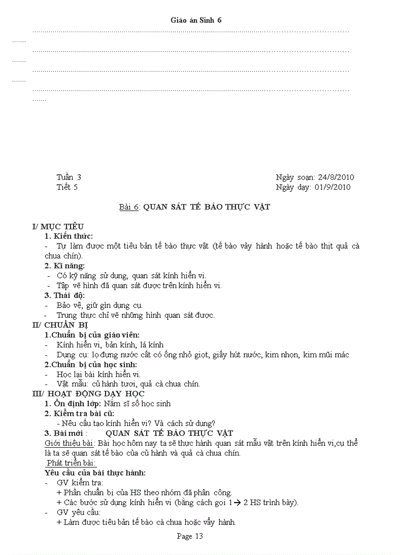 image for page Giao an Sinh 6 Chuan KT 3 cot