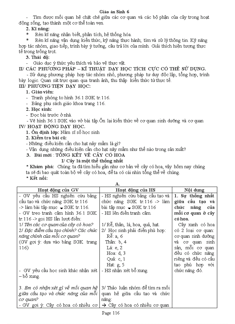 image for page Giao an Sinh 6 Chuan KT 3 cot