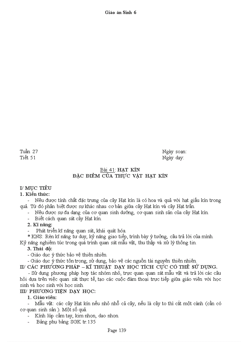 image for page Giao an Sinh 6 Chuan KT 3 cot