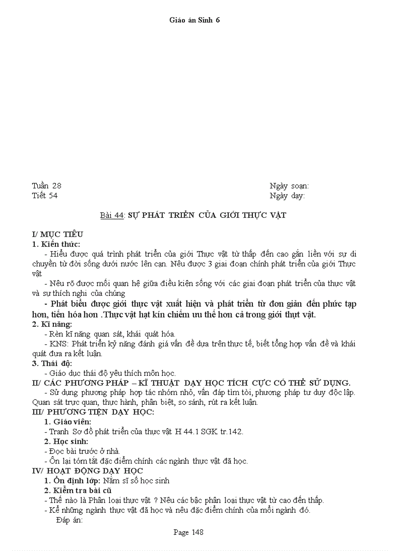 image for page Giao an Sinh 6 Chuan KT 3 cot